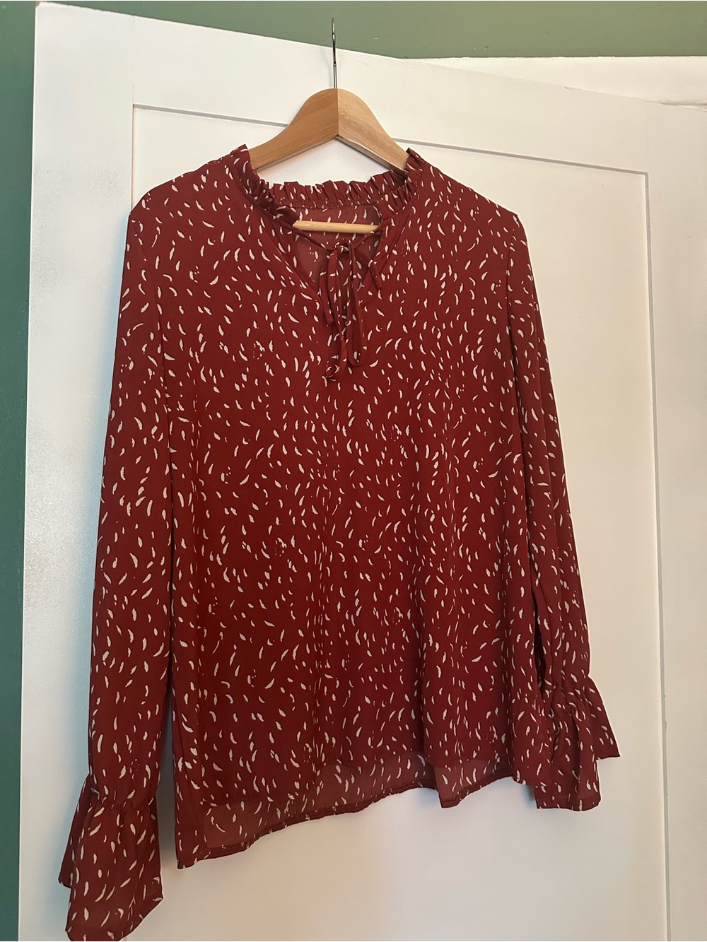 Womens Rust Dot Tie-Neck Blouse - Unbranded